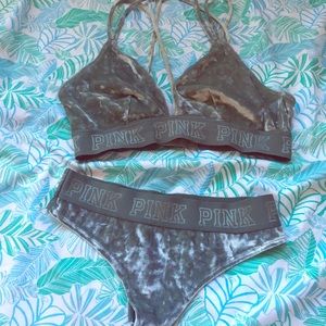 Victoria’s Secret green velvet bra and panty set